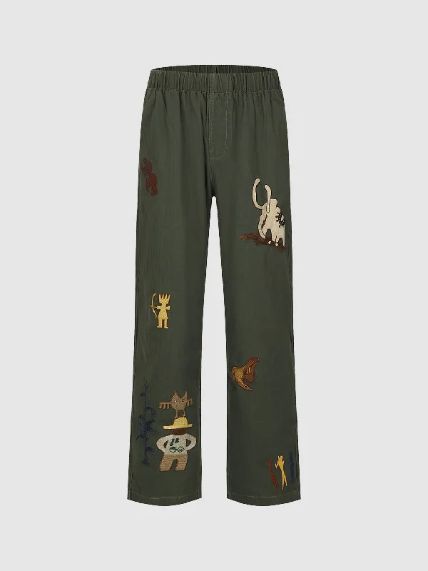 Printed Straight Pants Relaxed Fit Trousers