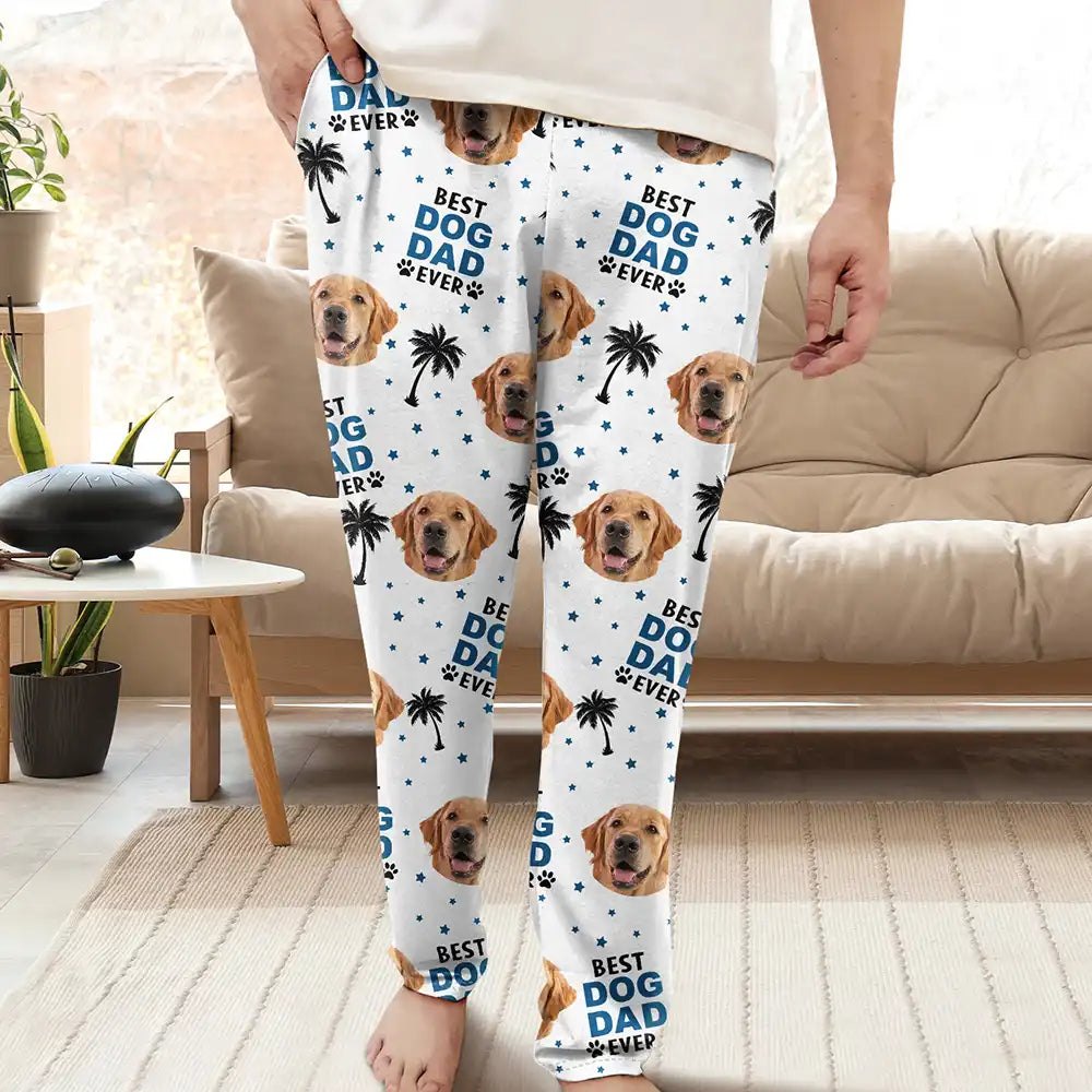 Custom Photo Best Dog Cat Dad Mom Ever - Personalized Pajama Pants Chic Faux Leather Pants