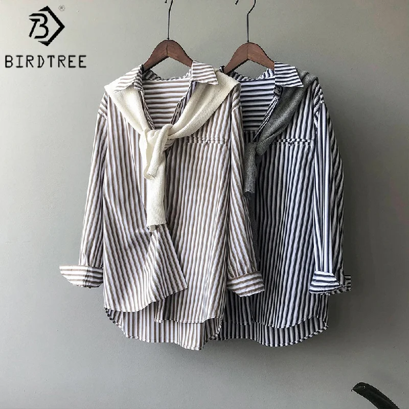 High Quality Casual Women Autumn Striped Shirts Turn Down Collar Long Sleeves Oversized Loose Female Clothes Blouses Winter Basi Sweetheart Neck Blouse