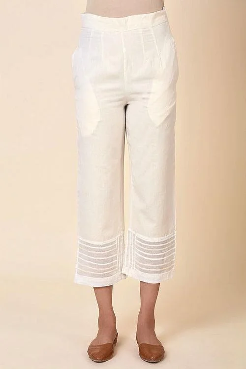 Kora Straight Pants with Hem Embroidery Panel Chic Black Leggings