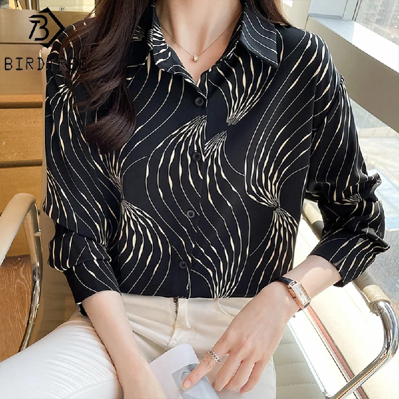 Factory Sale Women Geometry Printing Shirt 2022 Autumn New Style Long Sleeves Female Cheap Clothes Blouses Tops T27611X Lightweight Chiffon Blouse