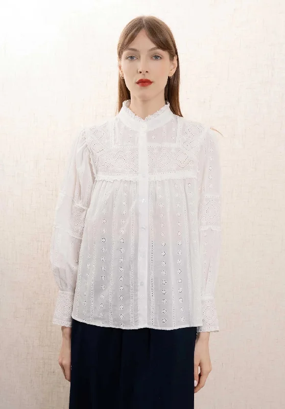 Blouse Sc3020 White Mandarin Collar Blouse