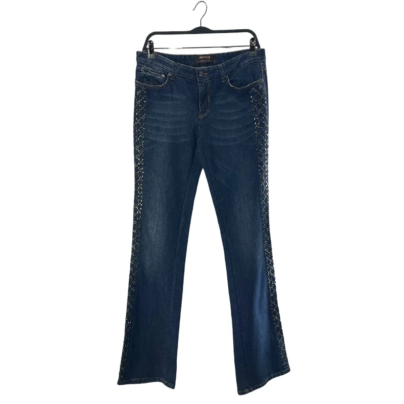 roberto cavalli/Bootcut Pants/44/Denim/NVY/BRONZE STUDDED SIDES Cozy Knit Pants