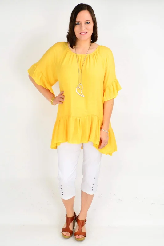 Mustard Yellow Cotton Tunic Blouse Delicate Pleat Blouse