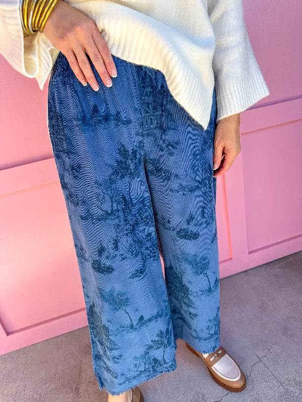 Rugged Vista Pants - Denim Blue Stylish Paperbag Waist Pants