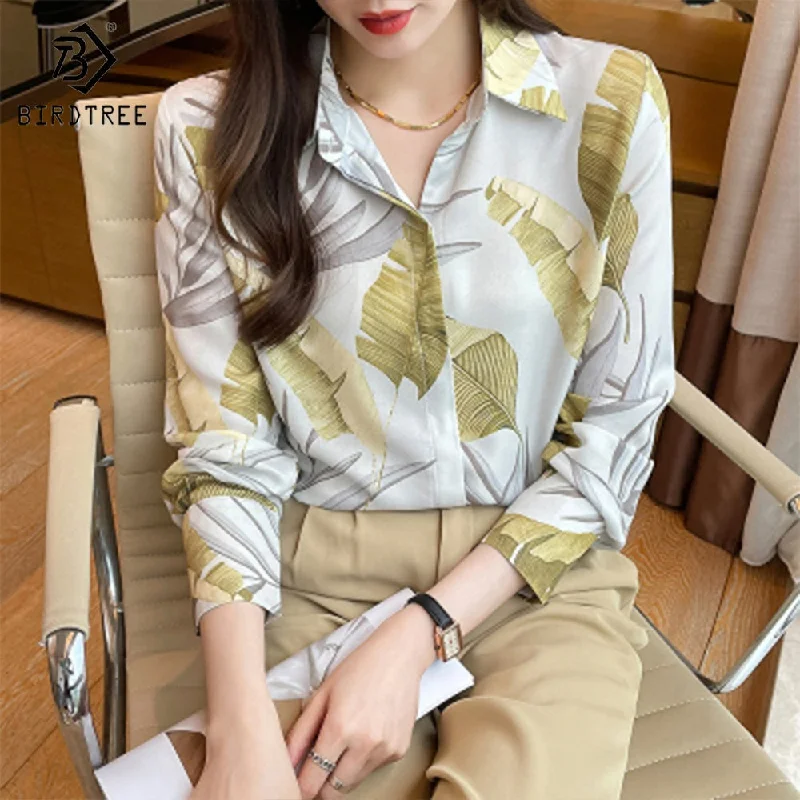 Real Shot 2022 Autumn New Blouses Fashion European and American Tropical Rainforest Printing Loose Long-Sleeved Shirts T28002X Embroidered Cotton Blouse