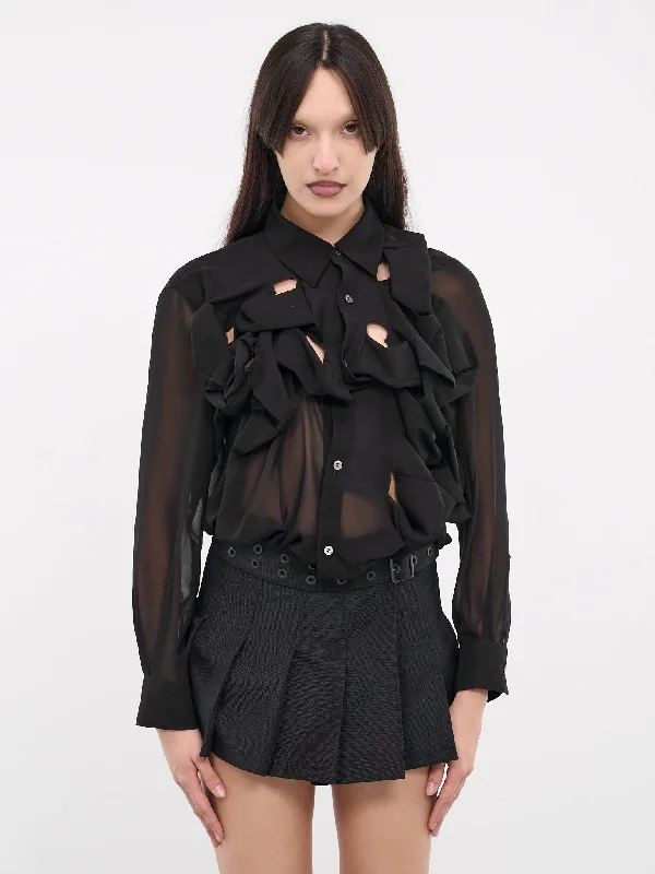 Ruffle Appliqué Blouse (GM-B003-051-BLACK) Frilled Cuff Blouse