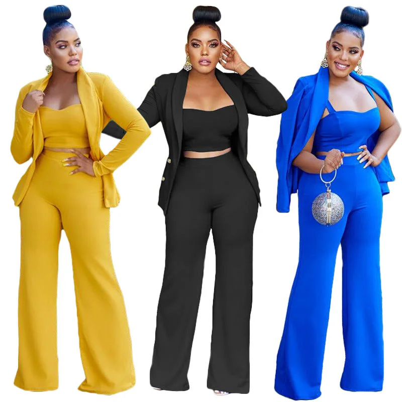 Suit Coat Vest Wide Leg Pants Three Piece Set (CL12019) Modern Skinny Pants