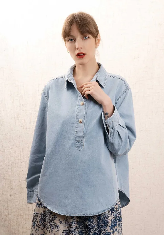 Blouse J0669 Jeans-Bleu Feminine Ruffle Blouse