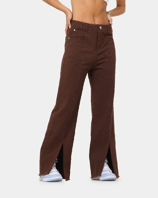 XXIII Women's Siobhan Seam Split Pants Brown Casual Wide Pants