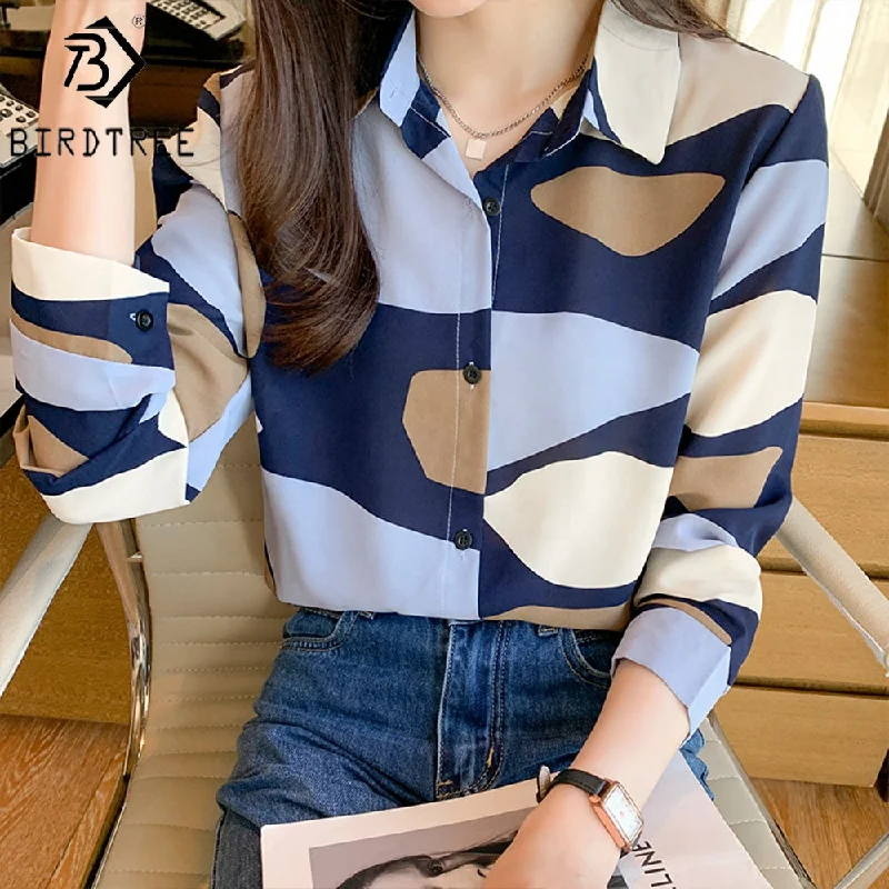 Wholesale Women Flower Printing Shirt 2022 Autumn PNew Style Long Sleeves Female Cheap Clothes Chiffon Blouses Tops T27616X Ruffled Neck Blouse