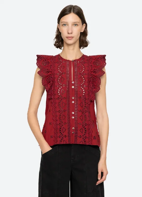 Blouse Lainey Emb Aw24-035 Red Floral Print Blouse