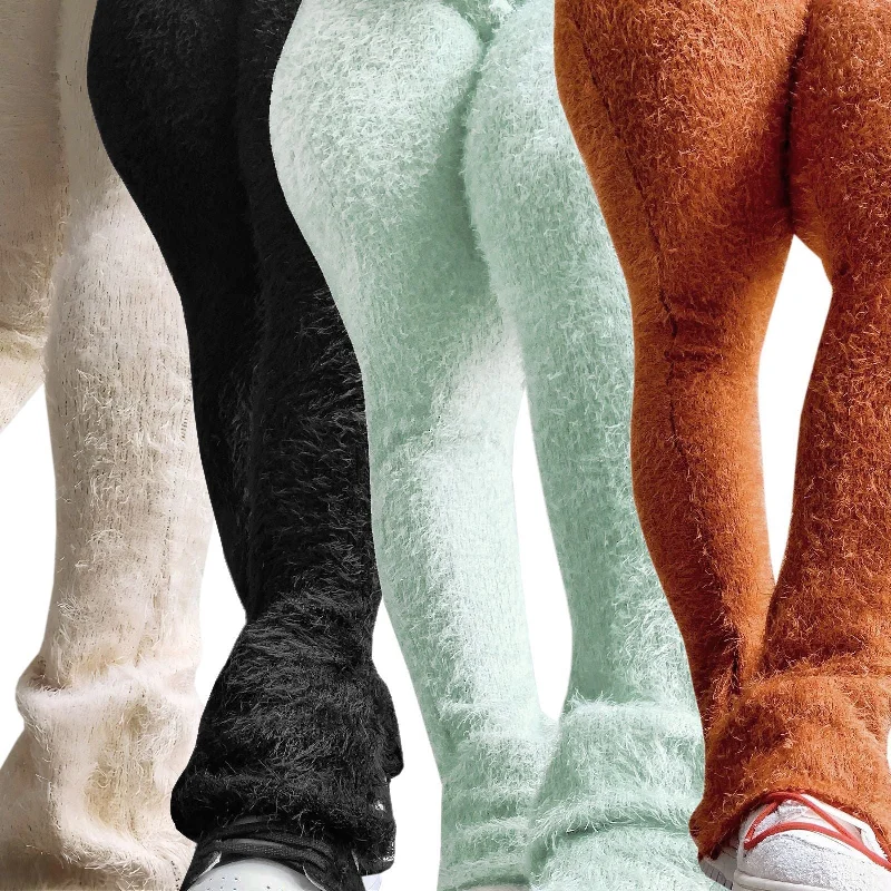 Suede Knit Casual Bell-Bottom Pants(CL11303) High-Waist Jeans