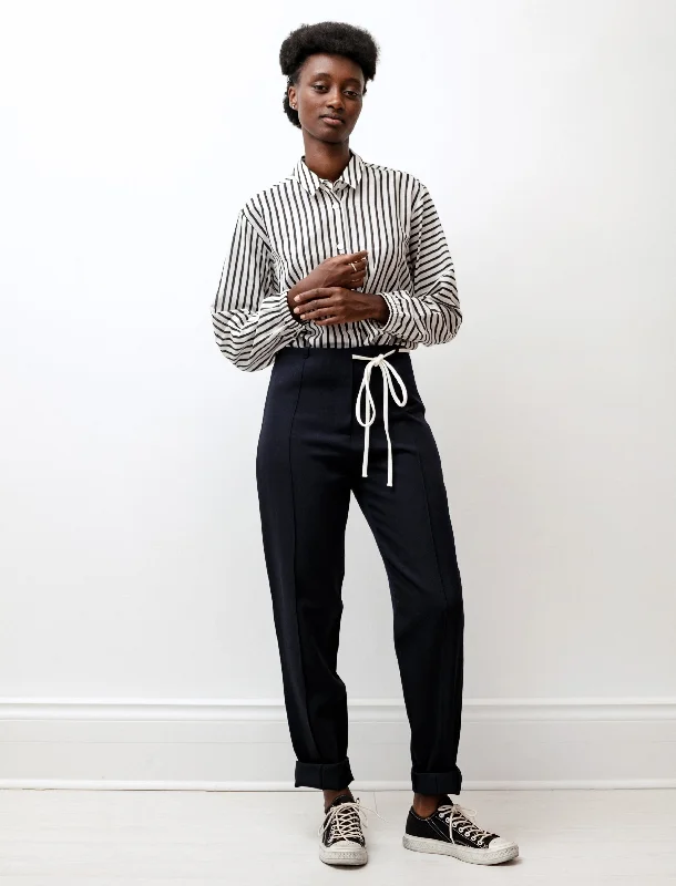 Ribbed Straight Pants Navy Cozy Fitted Pants