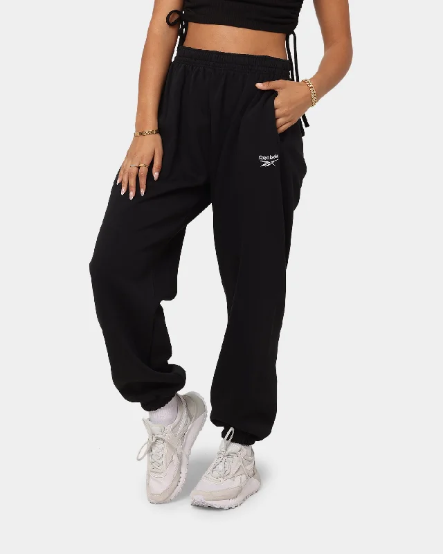 Reebok Women's Classics Cozy Fleece Pant Black Comfortable Wide-Leg Pants