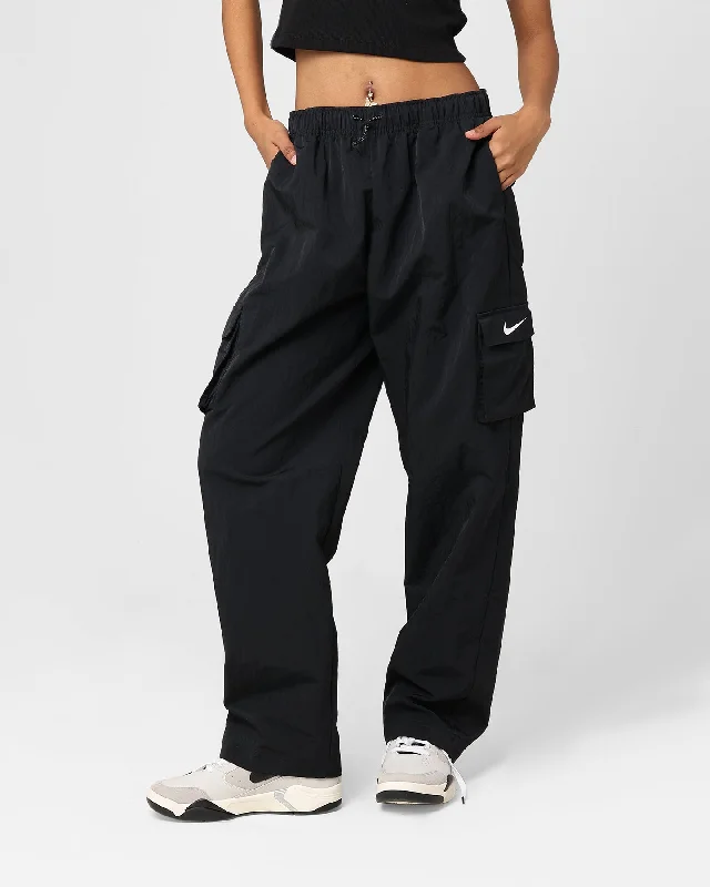 Nike Women's Sportswear Essential High-Rise Woven Cargo Pants Black/White Trendy Wide-Legged Trousers Nike Women's Sportswear Essential High-Rise Woven Cargo Pants Black/White Trendy Wide-Legged Trousers