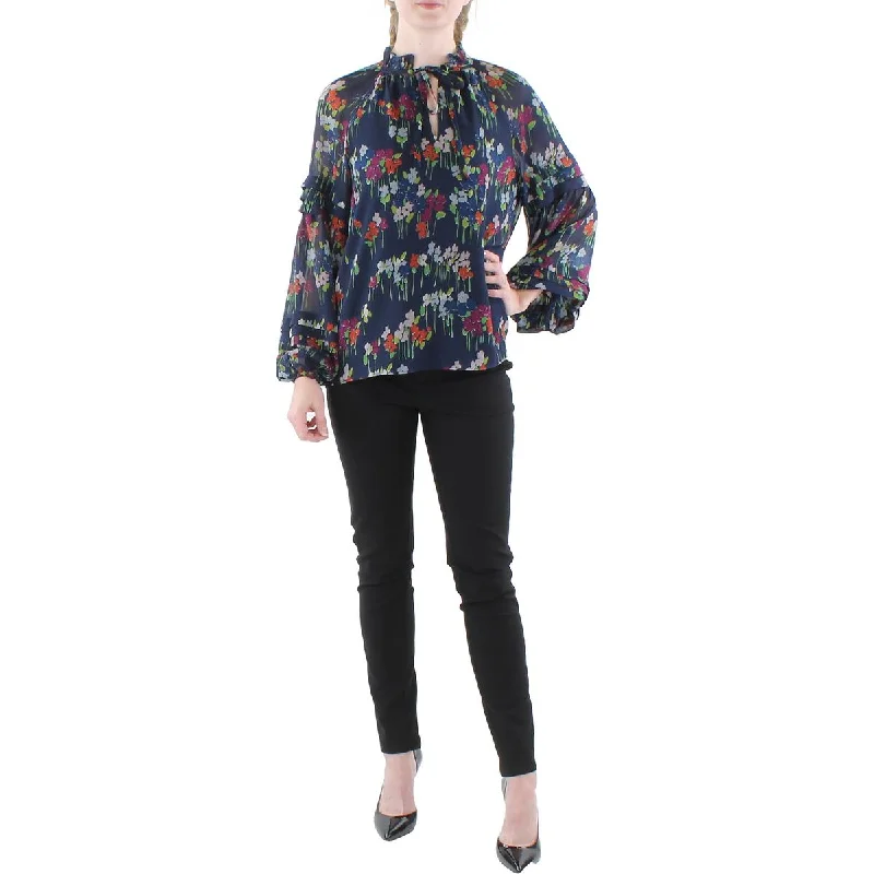 Lauren Ralph Lauren Womens Chiffon Floral Blouse Modern Oversized Blouse