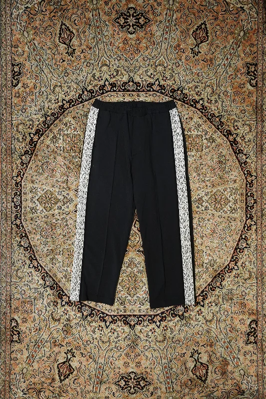 Sasquatchfabrix. LACE TAPE TRACK PANTS (BLACK) Warm Wool Trousers