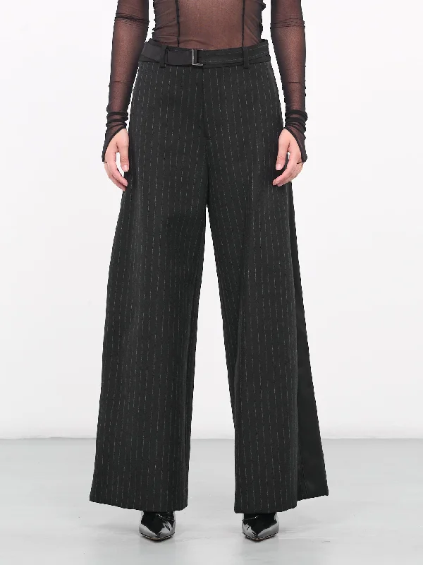 Chalk Stripe Bonding Pants (06994-001-BLACK) Trendy High-Waist Trousers