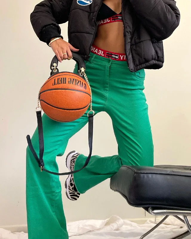 XXIII Women's Retro Green Pants Green Stylish Paperbag Waist Pants