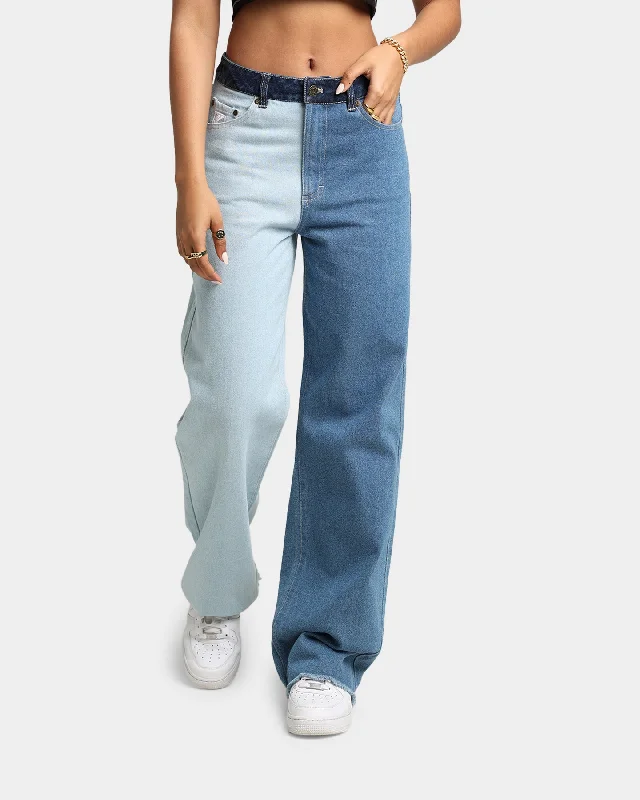 Karl Kani Women's OG Block Denim Wide Leg Pants Blue Slim Fit Casual Pants