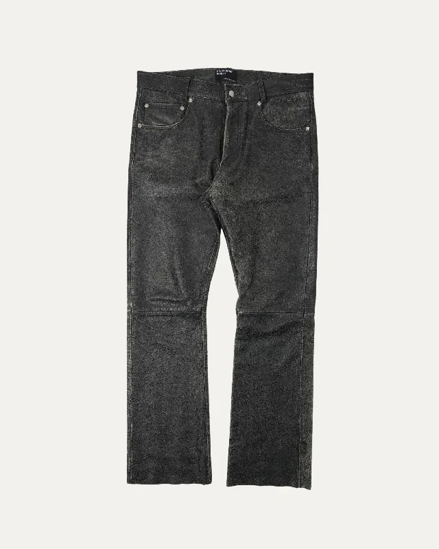 Repaired Raw Hem Leather Flare Pants High-Waist Jeans