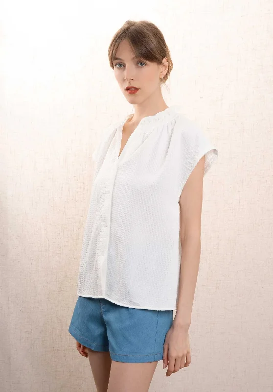 Blouse T1443 Top Blanc Feminine Satin Blouse