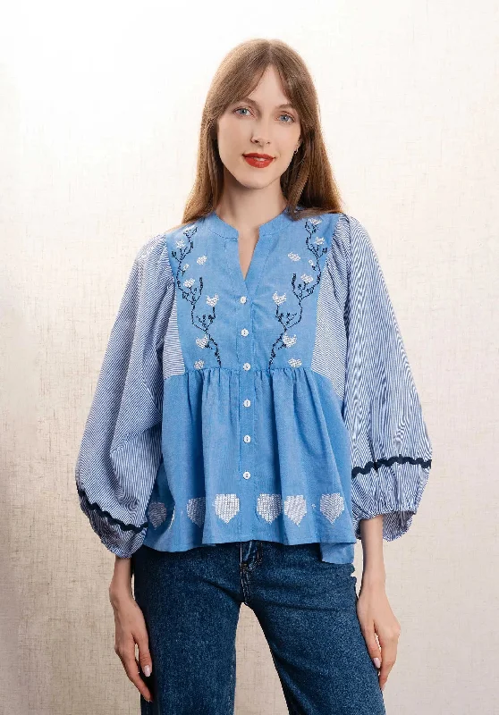 Blouse Vn010 Bleu Elegant Lace Blouse