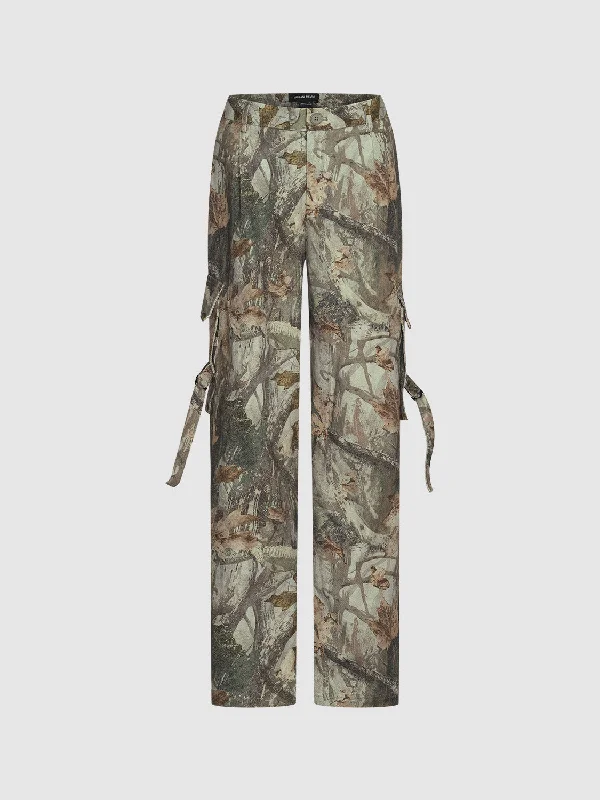 Camo Wide-Leg Pants Cozy Full-Length Pants