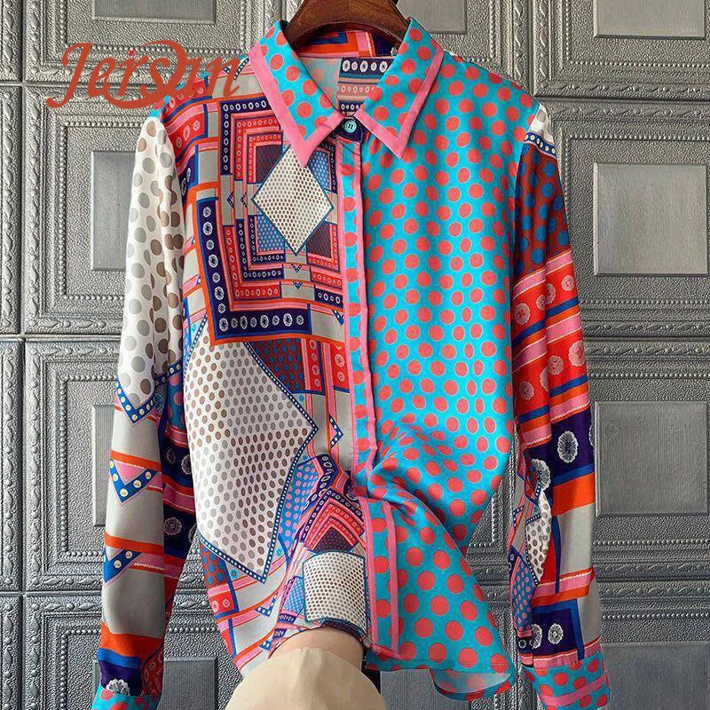 Popular Printed Heavyweight Silk Blouse For Women's Spring 2022 Fashion Multi-match Long-sleeve Silk Blouse For Women Pleated Collar Blouse