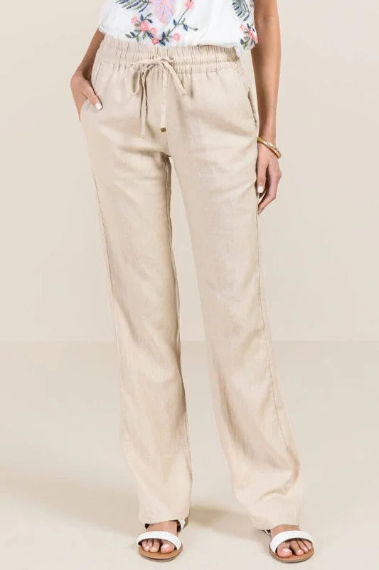 Drawstring Linen Pants Cozy Full-Length Pants