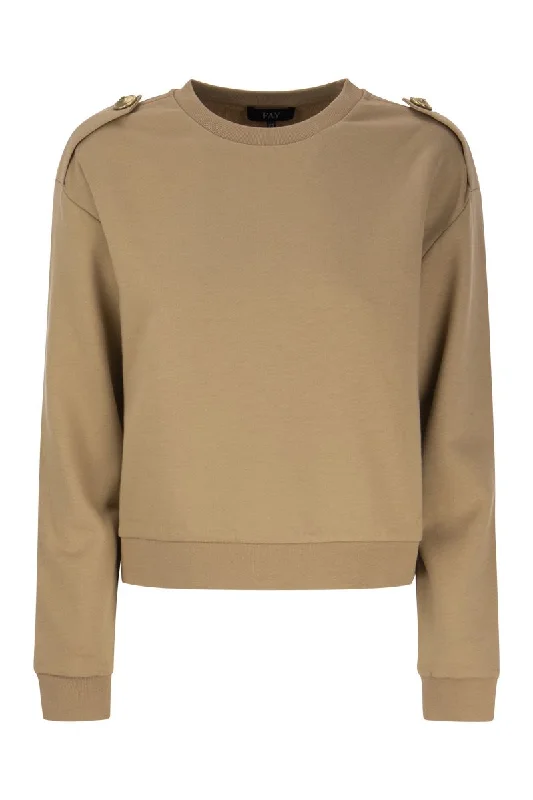 Round-neck sweatshirt with buttons Hoodie with Applique Textured Unique