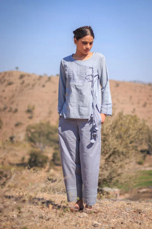 Grey Straight Pants with Hem Embroidery Panel Comfortable Jogger Trousers