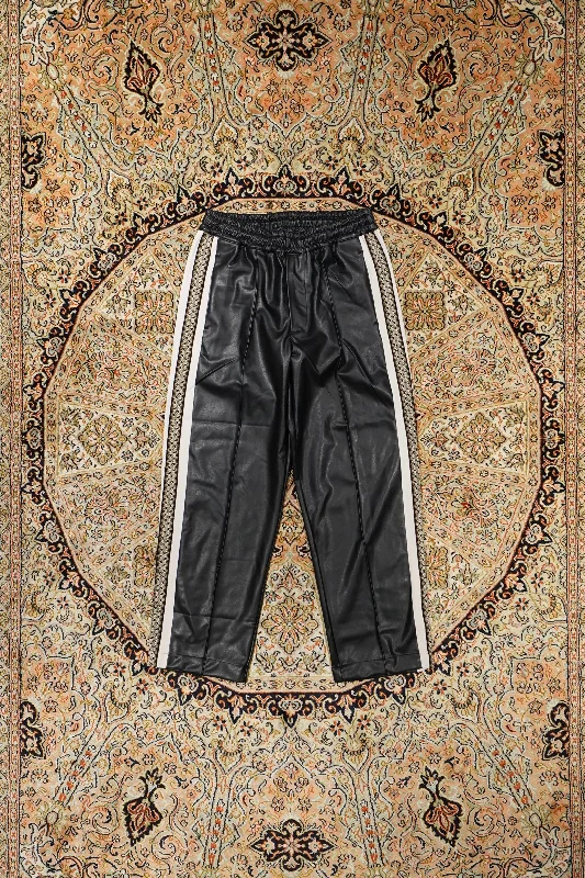 Sasquatchfabrix. SYNTHETIC LEATHER TRACK PANTS (BLACK) Trendy Palazzo Pants