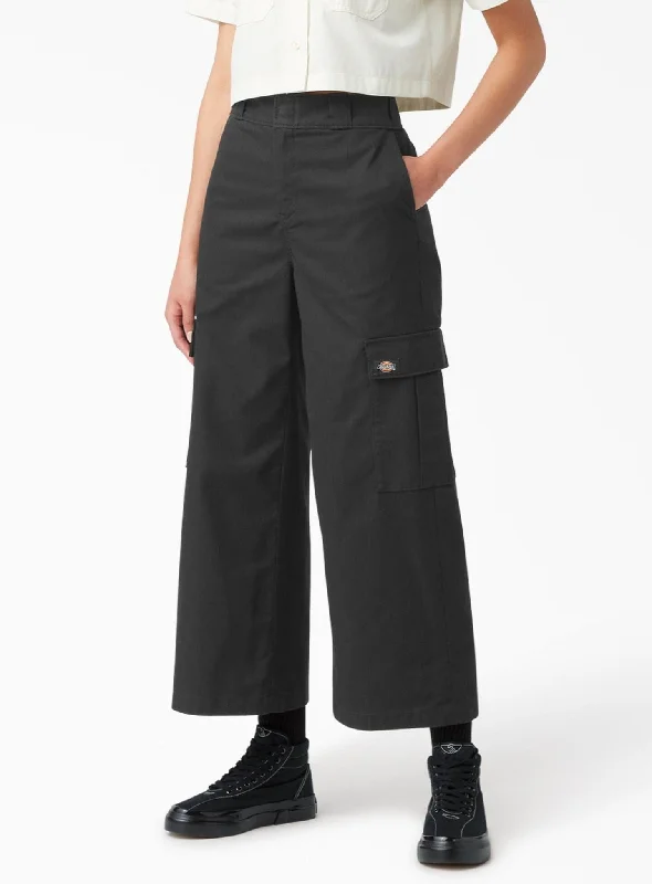 Twill Crop Cargo Pants Trendy Wide-Legged Trousers