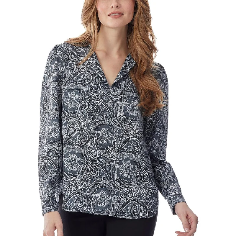 Jones New York Womens Paisley Utility Blouse Sweetheart Neck Blouse