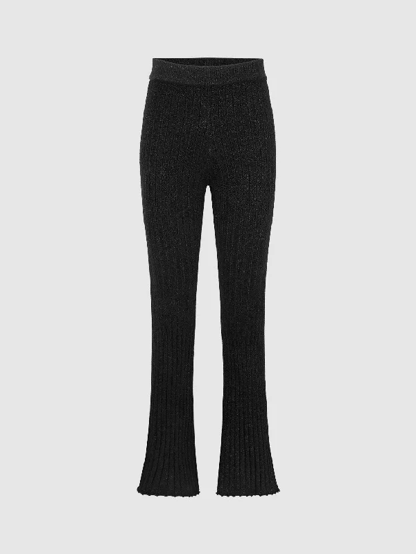 Skinny Knitted Flare Pants Trendy High-Waist Trousers