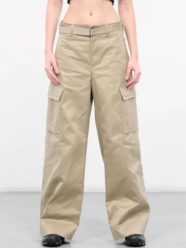 Belted Cargo Pants (24-07078-651-BEIGE) Trendy Palazzo Pants