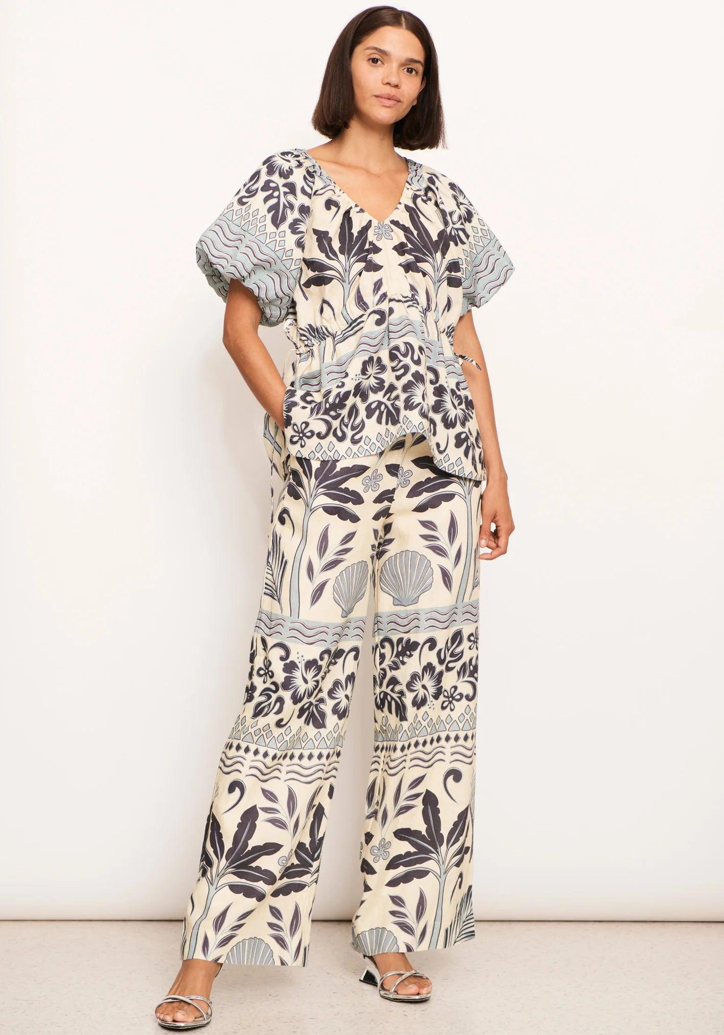 POL Clothing Paradise Linen Pant in Paradise Palm Print Comfortable Wide-Leg Pants