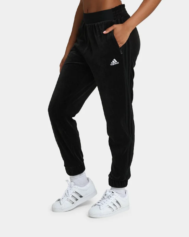 Adidas Women's Velour Pants Black Soft Stretch Trousers