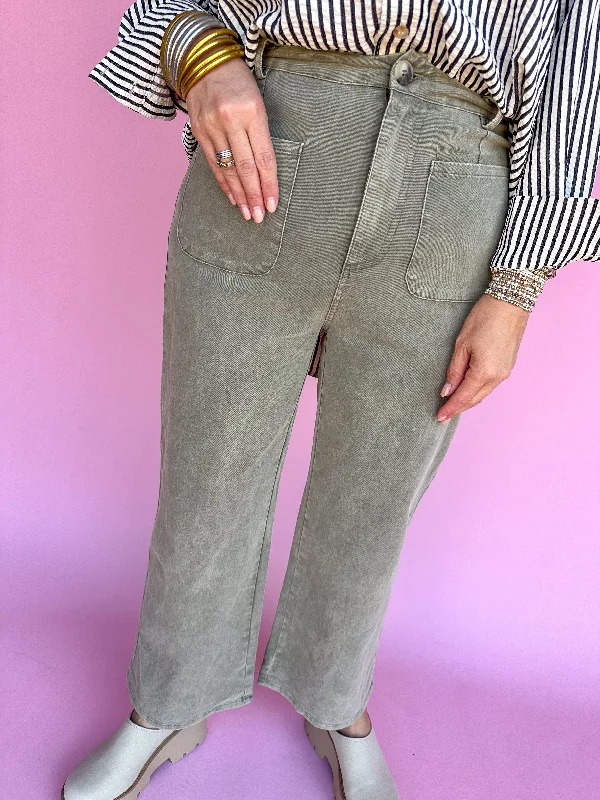 Step Right Up Pants - Olive Comfortable Wide-Leg Pants