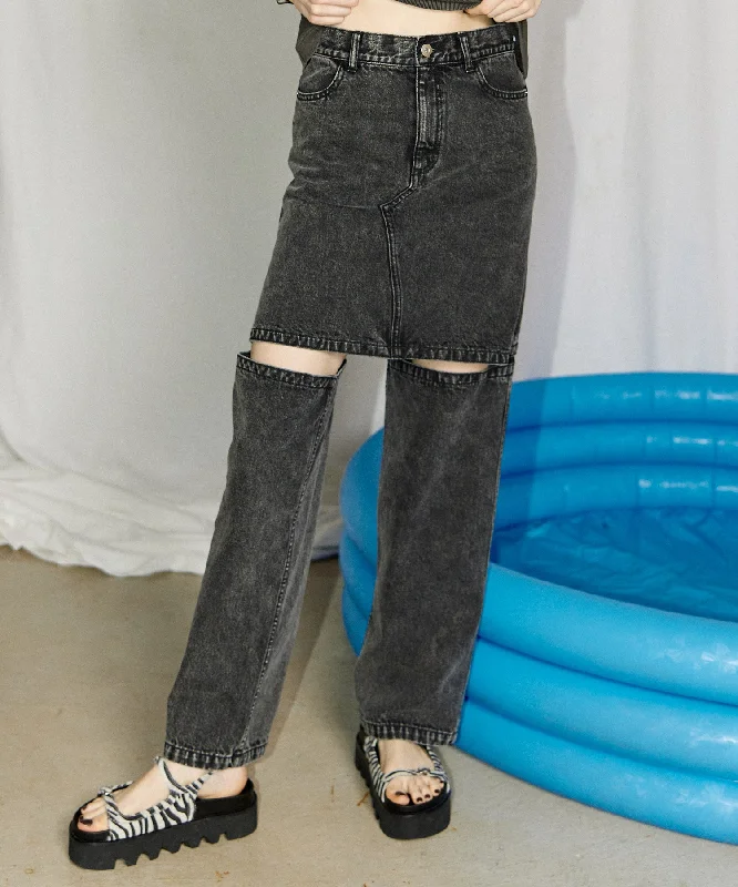 【SALE】Momo Slit Denim Pants Relaxed Linen Pants