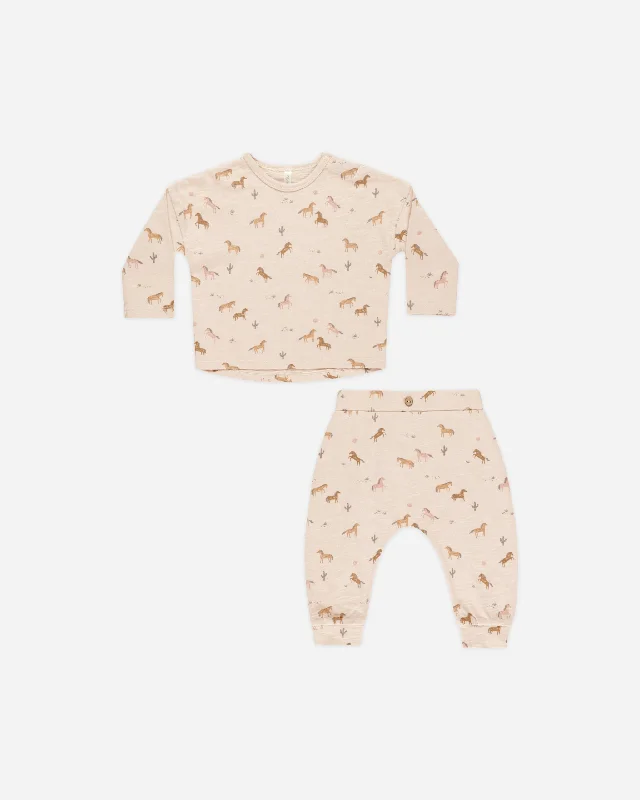 Long Sleeve Tee + Pant Set || Horses Comfy Cargo Trousers