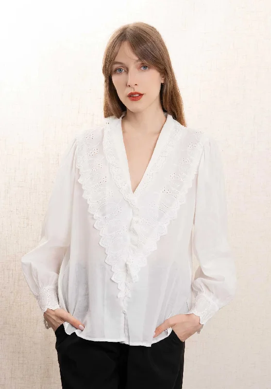 Blouse 821 White Textured Cotton Blouse