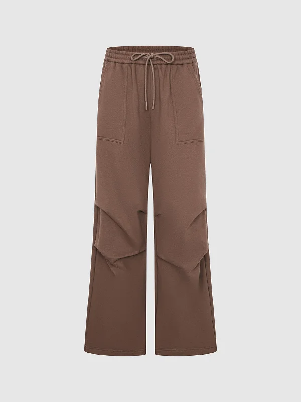 Ruched Wide-Leg Pants Trendy Wide-Legged Trousers