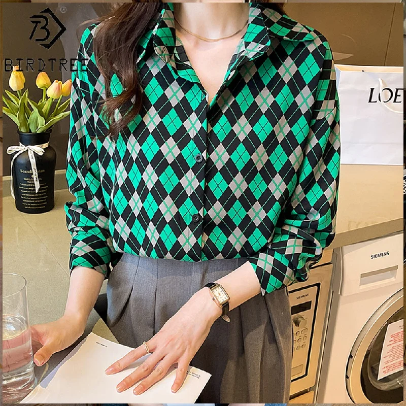 New In Women Geometry Printing Shirt 2022 Autumn Button Up Long Sleeves Female Cheap Clothes Chiffon Blouses Tops T27618X Sleeveless Summer Blouse