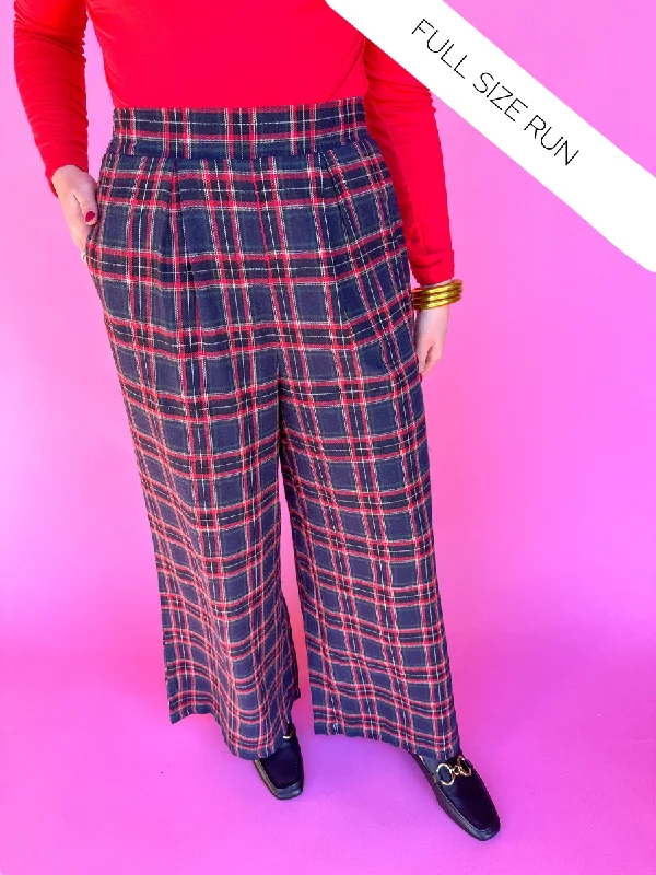 Tartan Holiday Pants - Navy Comfortable Denim Leggings