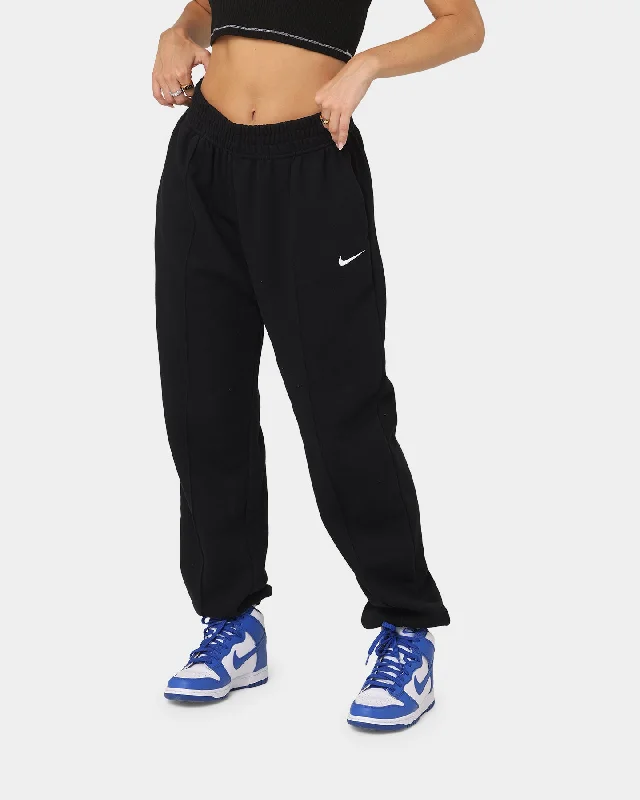 Nike Women's Sportswear Essentials Fleece Pants Black/White Relaxed Lounge Trousers