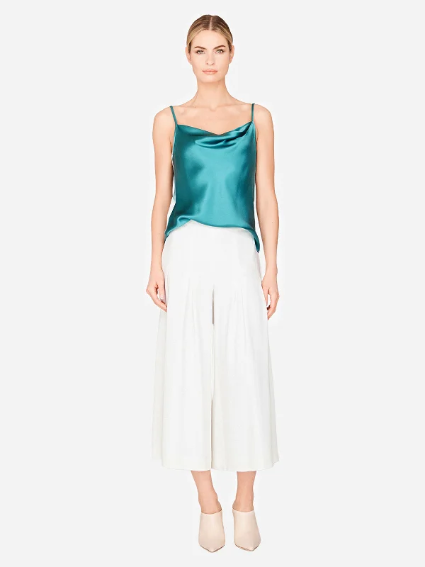 Stretch Base Wide Pleated Pants With Side Zip Fashionable Tapered Leg Pants