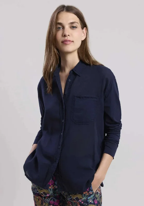 Blouse Tallez Bctd501 Dark-Navy Drape Neck Blouse